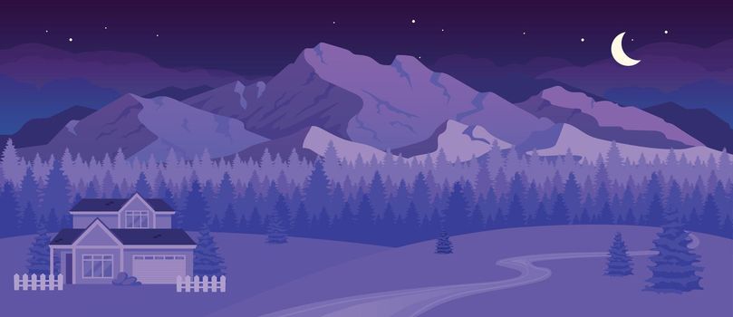 Nighttime mountains flat color vector illustration