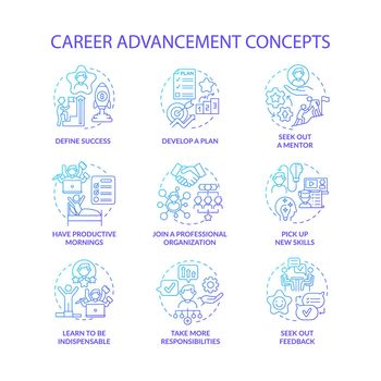 Career advancement blue gradient concept icons set