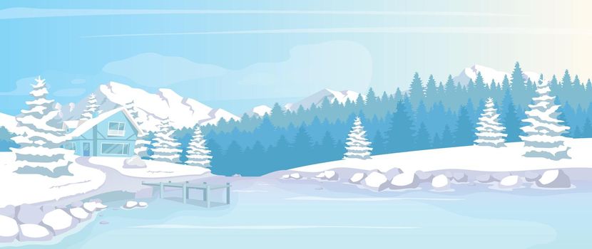 Residence in winter woods flat color vector illustration