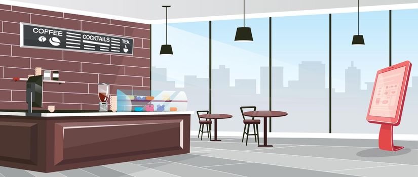 Inside cafeteria flat color vector illustration