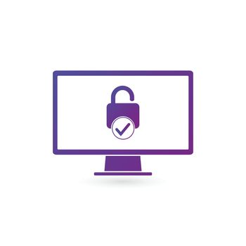 Security Computer Lock with checkmark Icon, password protected data concept. Vector illustration isolated on white background. clean design.