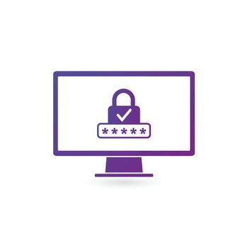 Security Computer Lock with checkmark Icon, password protected data concept. Vector illustration isolated on white background. clean design.