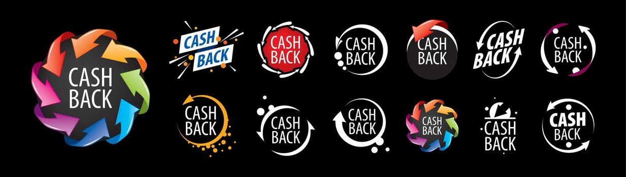 A set of vector cashback icons on a black background