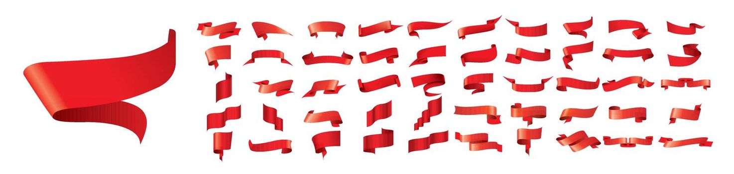A set of vector red ribbons on a white background