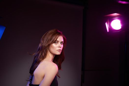 sexy woman attractive look model photography studio spotlight dark background