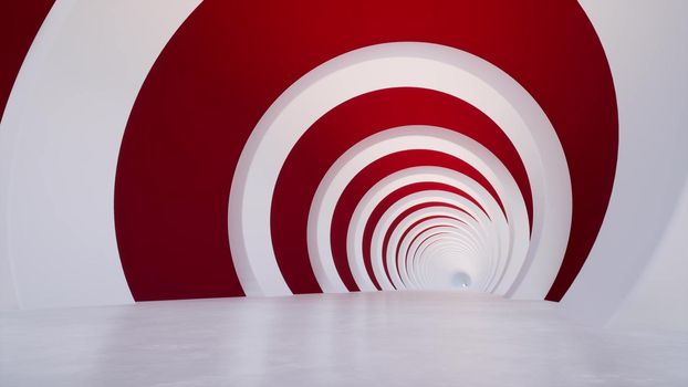 Red white Round corridor Futuristic concept cyberspace modern architecture building Future technology tunnel 3d render