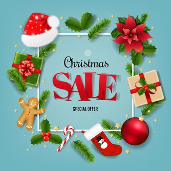 Merry Christmas Sale Banner With Xmas Toys