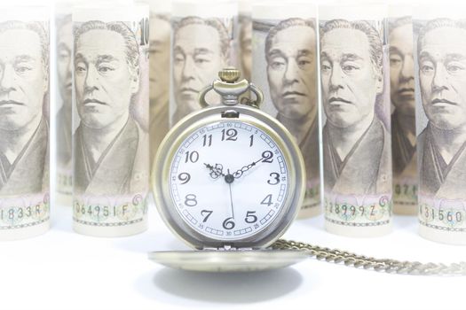 Classic Pocket Watch On Dollar Banknote, Concept And Idea Of Time Value And Money, Business And Finance Concepts.
