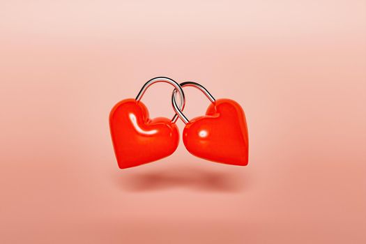 two heart-shaped padlocks linked with red background