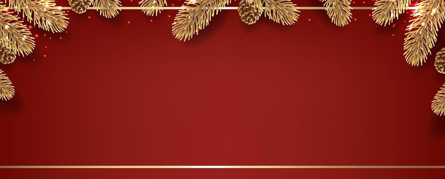 Christmas Fir Tree Border Red Background