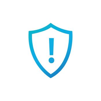 attention warning attacker alert shield sign with exclamation mark. beware alertness of internet danger symbol. shield line icon for VPN. Security protection Concept. vector illustration.