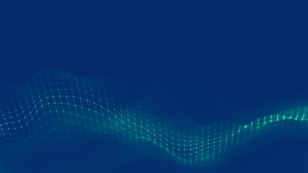 Music background. Big Data Particle Flow Visualisation. Science infographic futuristic illustration. Sound wave. Sound visualization