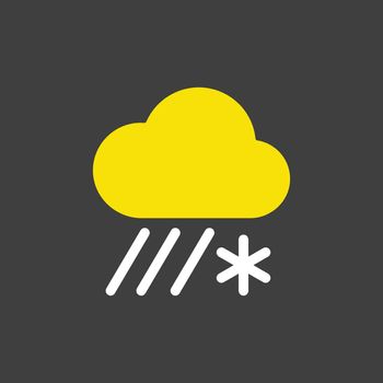 Raincloud with snow vector glyph icon on dark background. Meteorology sign. Graph symbol for travel, tourism and weather web site and apps design, app, UI