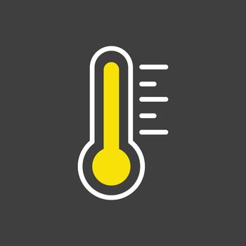 Thermometer heat hot vector glyph icon on dark background. Meteorology sign. Graph symbol for travel, tourism and weather web site and apps design, logo, app, UI