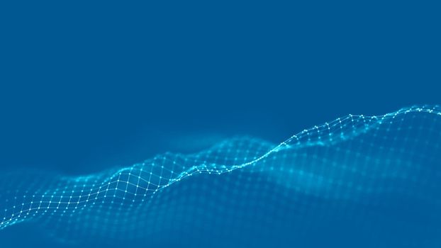 Music background. Big Data Particle Flow Visualisation. Science infographic futuristic illustration. Sound wave. Sound visualization