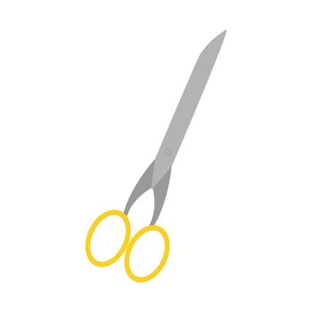 Scissors in gray-yellow color on a white background. Vector image in flat style