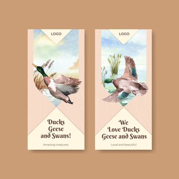 Flyer template with duck and swan concept,watercolor style