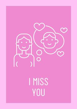 I miss you postcard with linear glyph icon