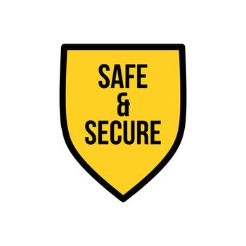 Yellow Shield safe and secured logo icon design template, privacy protection or security concept. Vector illustration isolated on white background.