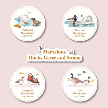 Sticker template with duck and swan concept,watercolor style