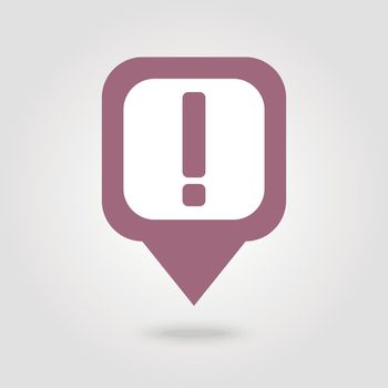 Warning attention, exclamation mark pin map icon