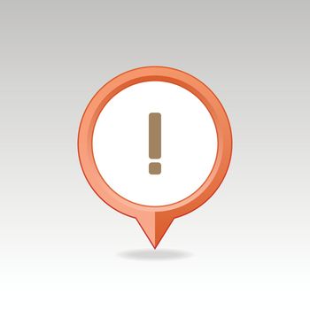 Warning attention, exclamation mark pin map icon