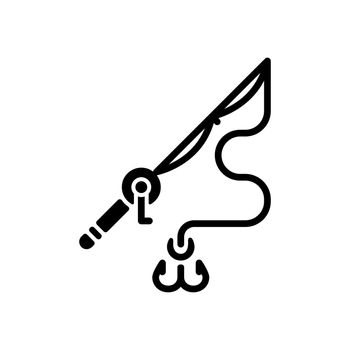 Fishing rod and reel black glyph icon