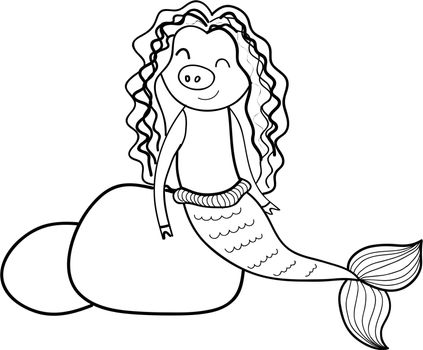 Cartoon pig mermaid coloring