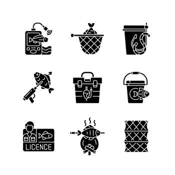 Hobby and leisure activities black glyph icons set on white space