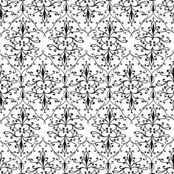Hand drawing black-and-white damask pattern