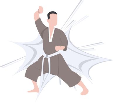 A karate man doing karate in competition and championships.