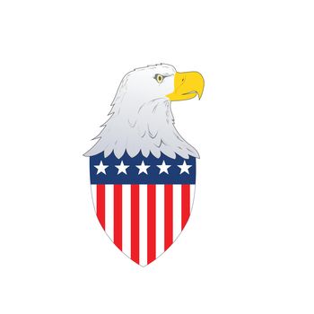 American Flag Badge Shield with eagle facing side with American stars and stripes flag on isolated white background.