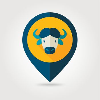 Buffalo bison ox flat pin map icon. Animal head