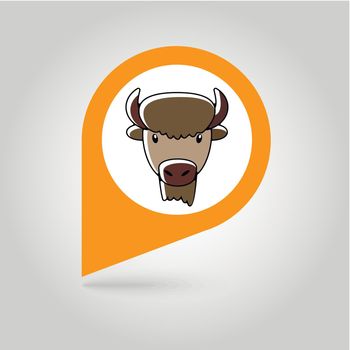 Bison buffalo ox flat pin map icon. Animal head