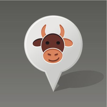 Cow pin map icon. Animal head vector illustration