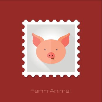 Pig flat stamp. Animal head vector illustration