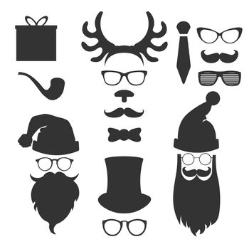 Christmas fashion black silhouette set hipster style. Vector illustration icons EPS