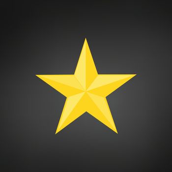 Volumetric five-pointed golden yellow star . Vector illustration isolated on black modern background.