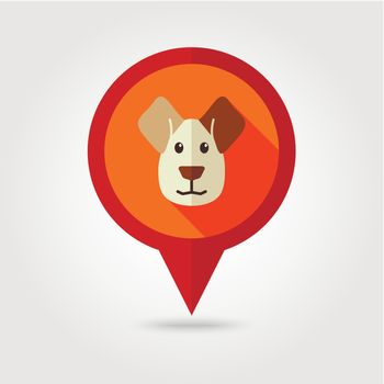Dog flat pin map icon. Animal head vector