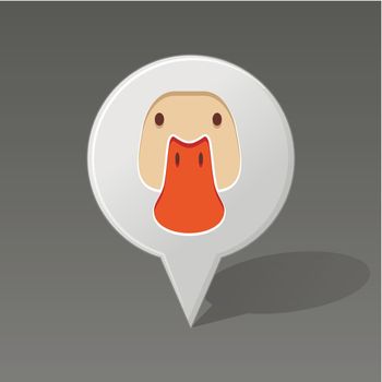 Duck pin map icon. Animal head vector illustration