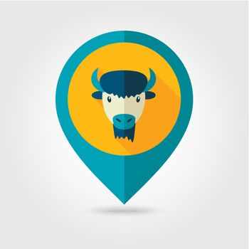 Bison buffalo ox flat pin map icon. Animal head