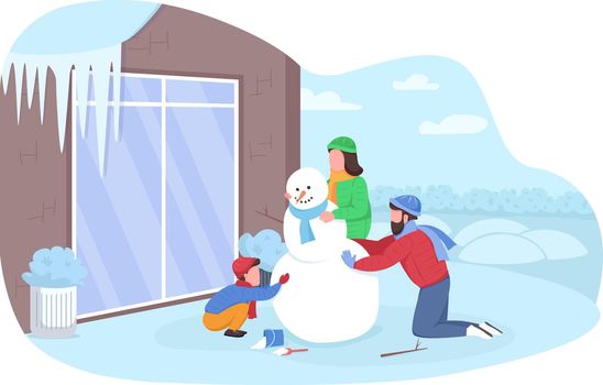 Family fun in winter 2D vector isolated illustration