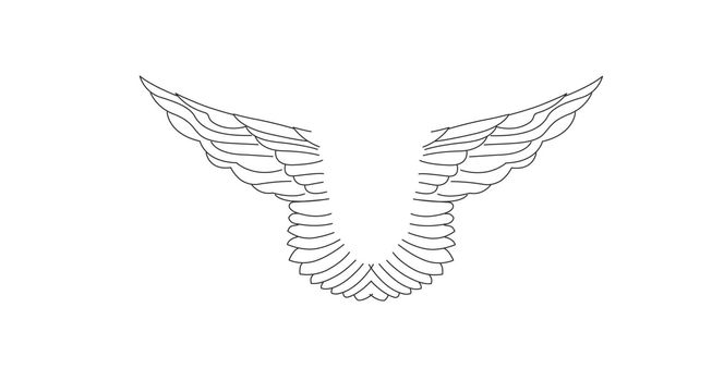 Abstract Linear pair of wings. Tattoo Linear heraldic element. Angel or Eagle wings. Vector illustration isolated on white background.