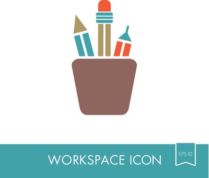 Pencil stand outline icon. Workspace sign