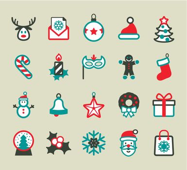 Christmas icons set. Holiday objects collection.