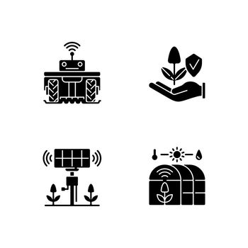 Smart agriculture black glyph icons set on white space