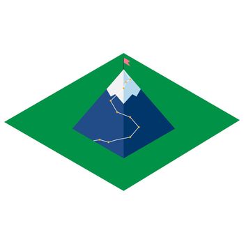 Mountain isometric icon with flag.