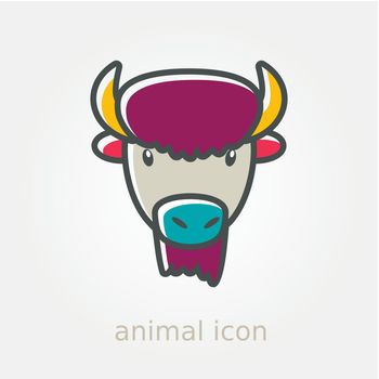 Bison buffalo ox flat icon. Animal head vector