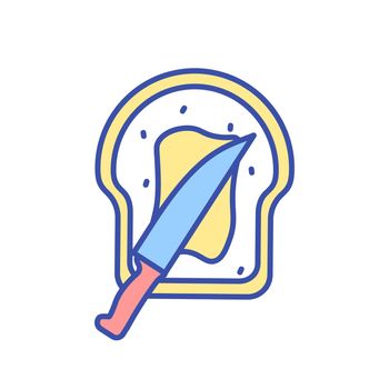 Butter spreading on bread RGB color icon