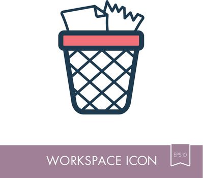 Wastebasket outline icon. Workspace sign